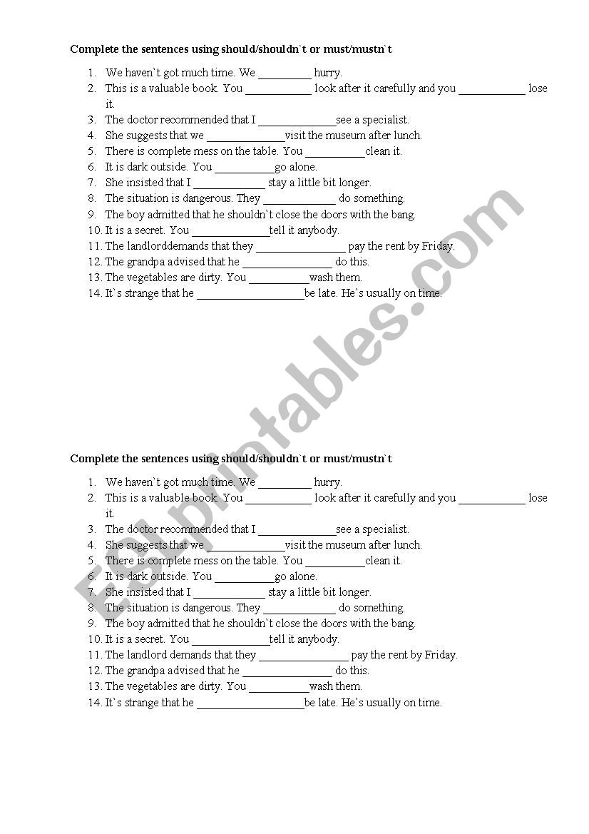 Modal verbs (should/ shouldn`t / must / mustn`t)